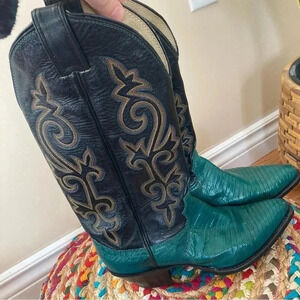 Justin green black cowboy santiags western  boots